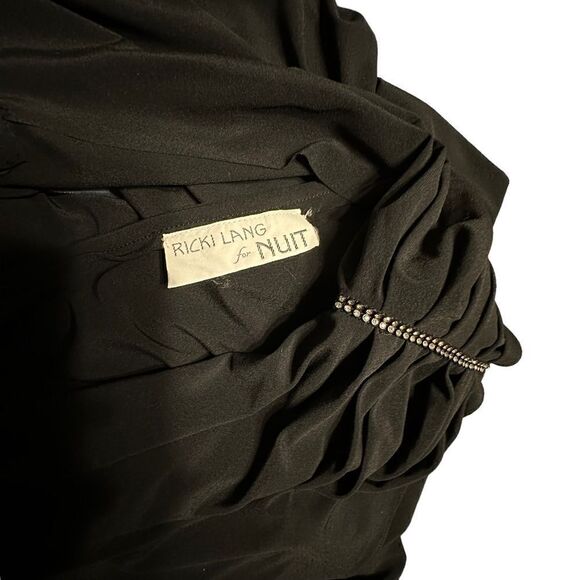 Vintage 80s Ricki Lang Draping Neck and Back Black Dress - Picture 9 of 12